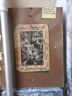 Affiche écrite à la main pour la lecture chez agnès b., 2011