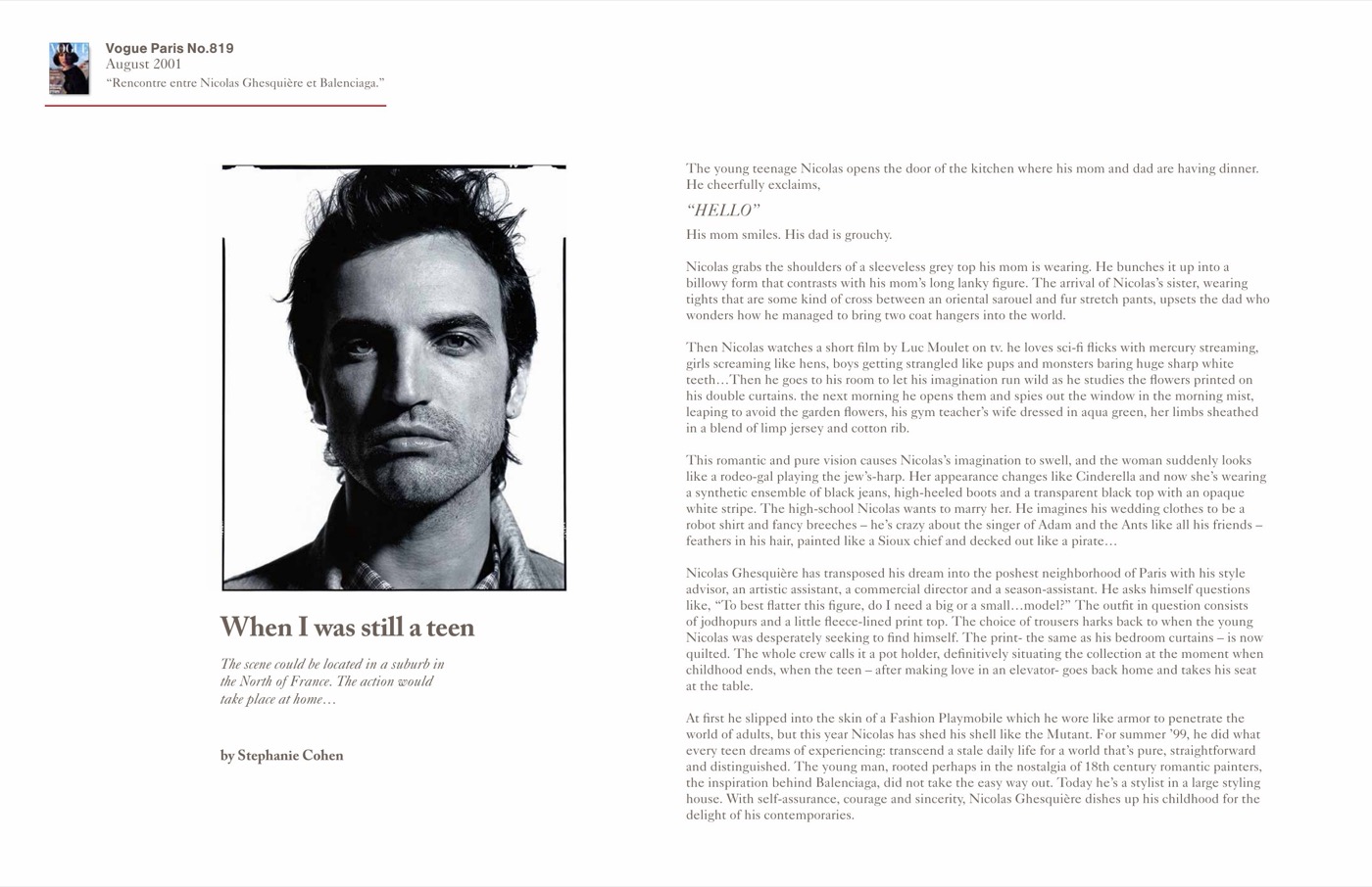« Quand j’étais encore adolescent », Nicolas Ghesquière